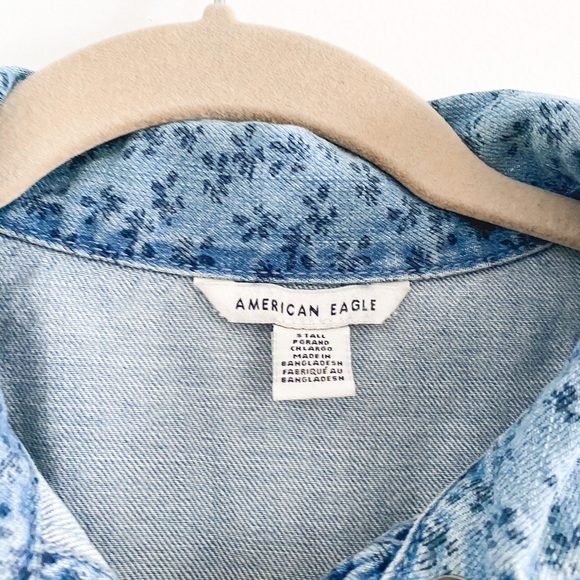 American Eagle // Denim Blue Floral Coverall Romper - Picture 3 of 4